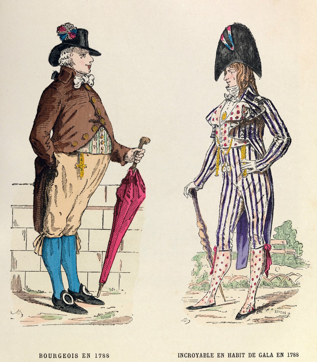 1788年，一个资产阶级和一个身着盛装的不可思议的人的服装 - 私人收藏 作者 匿名匿名