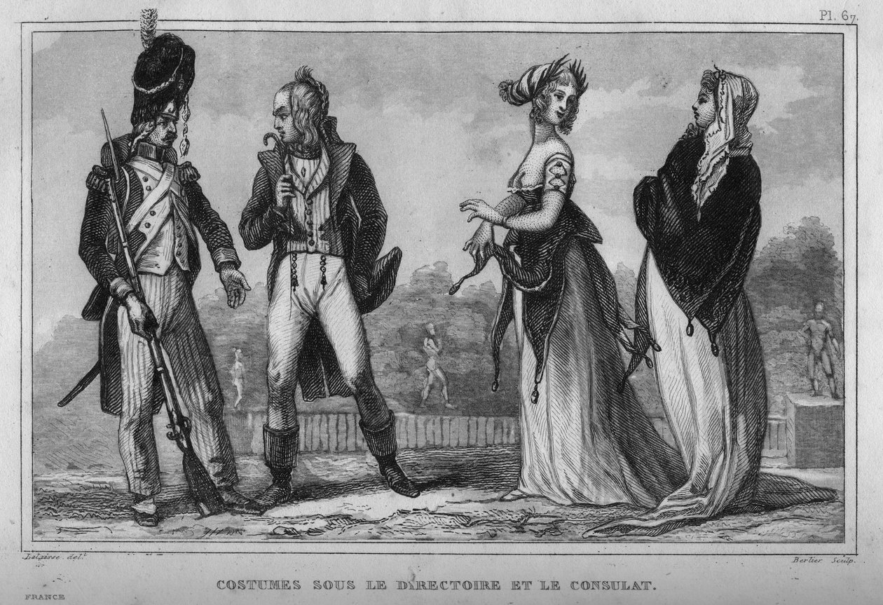 Costume on the Executive Board and the Consulate. Engraving from 1859 in “” Le Monde. History of all peoples from the most remote times to the present day”. by M. E. de Lostalot-Bachoue (Lostalot Bachoue). Private collection. 作者 匿名匿名