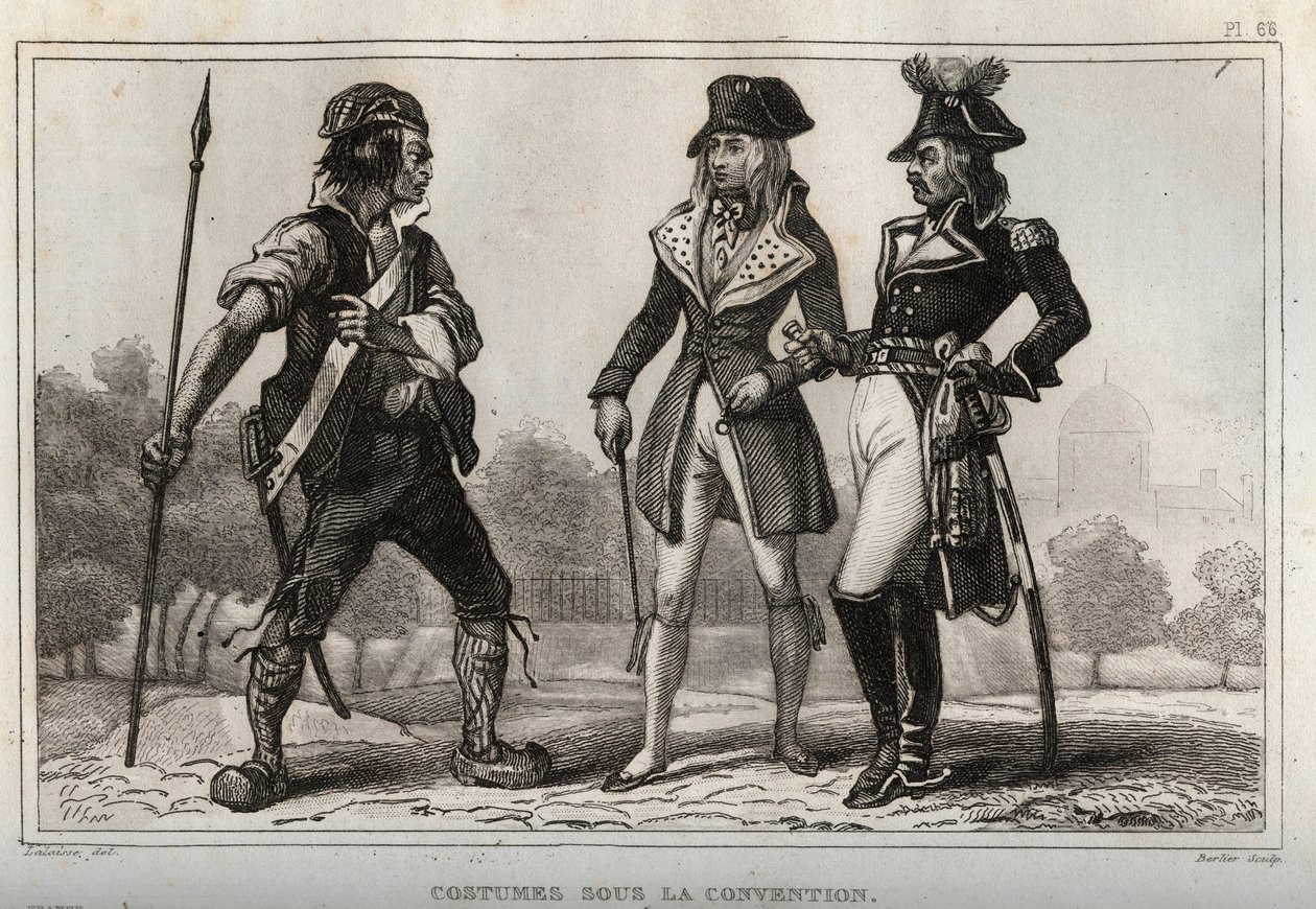 Costumes under the Convention. Engraving from 1859 in “” Le Monde. History of all peoples from the most remote times to the present day”. by M. E. de Lostalot-Bachoue (Lostalot Bachoue). Private collection. 作者 匿名匿名