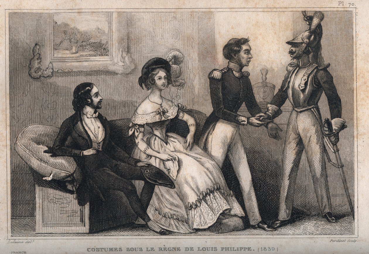 Costumes under the rule of Louis Philippe (1839). Engraving from 1859 in “” Le Monde. History of all peoples from the most remote times to the present day”. by M. E. de Lostalot-Bachoue (Lostalot Bachoue). Private collection. 作者 匿名匿名
