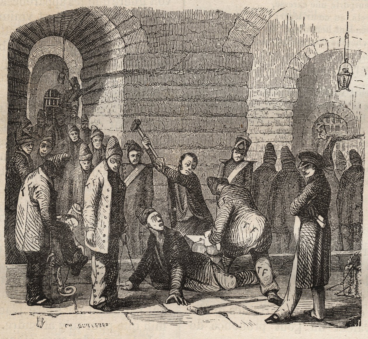 Coupling at the Rochefort bagne in the 19th century. Engraving in “Histoire des bagnes depuis leur création à nos jours”” (1877) by Pierre Zaccone (1817-1895) (Colonia Penale - Penal colony). Private collection. 作者 匿名匿名