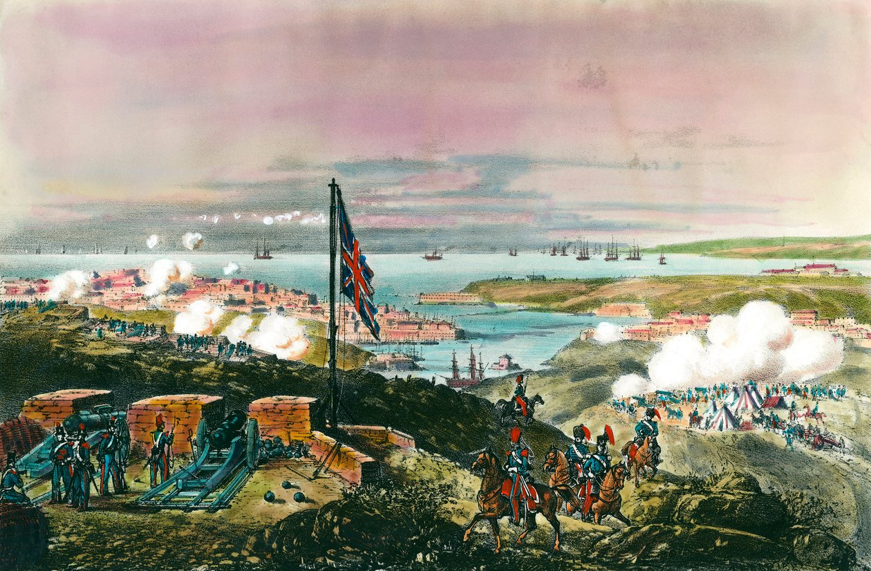 俄罗斯和奥斯曼帝国之间的克里米战争（1853-1856）：1854年10月17日至1855年9月8日，法国和英国与土耳其人结盟，围攻俄罗斯港口塞巴斯托波尔。从英国正面看。19世纪的雕版画。普里瓦 作者 匿名匿名