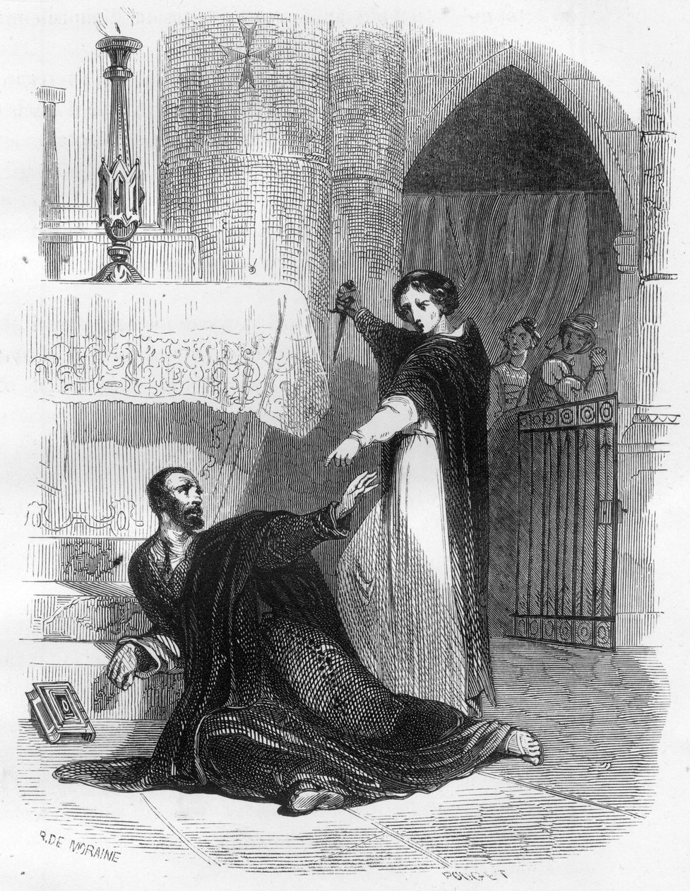 1485年9月在萨拉戈萨大教堂（Zaragoza），阿尔布斯的审问者佩德罗（Peter）之死（1441/1442 - 1485）。插图见 "西班牙宗教裁判所和其他秘密社团的秘密"，作者：维克多-德-费雷尔，苏伯威克，曼努埃尔-加洛 作者 匿名匿名