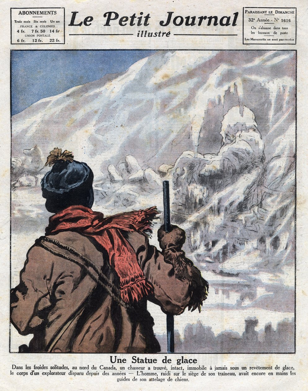 从加拿大冰层中一个探险家的尸体上发现的，消失了多年。插图摘自1921年12月11日的《小杂志》。 作者 匿名匿名