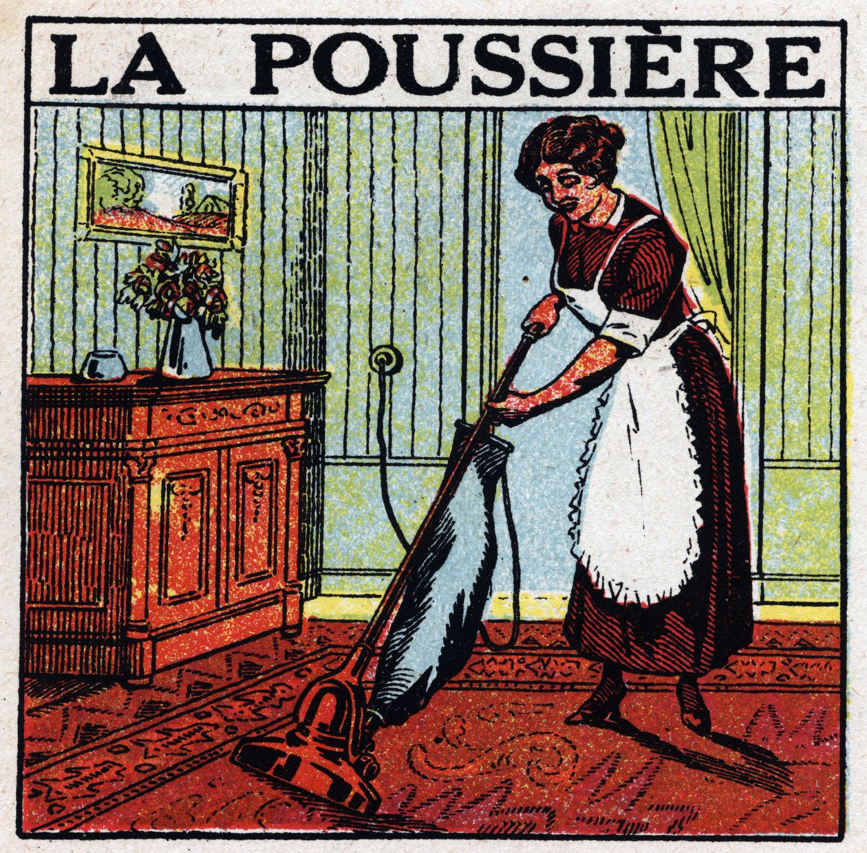 Domestic uses of electricity: vacuum cleaner for dust. Anonymous illustration from 1925. Private collection. 作者 匿名匿名