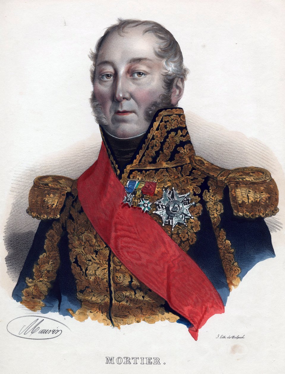 爱德华-阿道夫-莫迪埃（1768-1835），法国元帅 - 无名氏 - 1835 - 石版画，水彩画 - 32x24 - 私人收藏 作者 匿名匿名