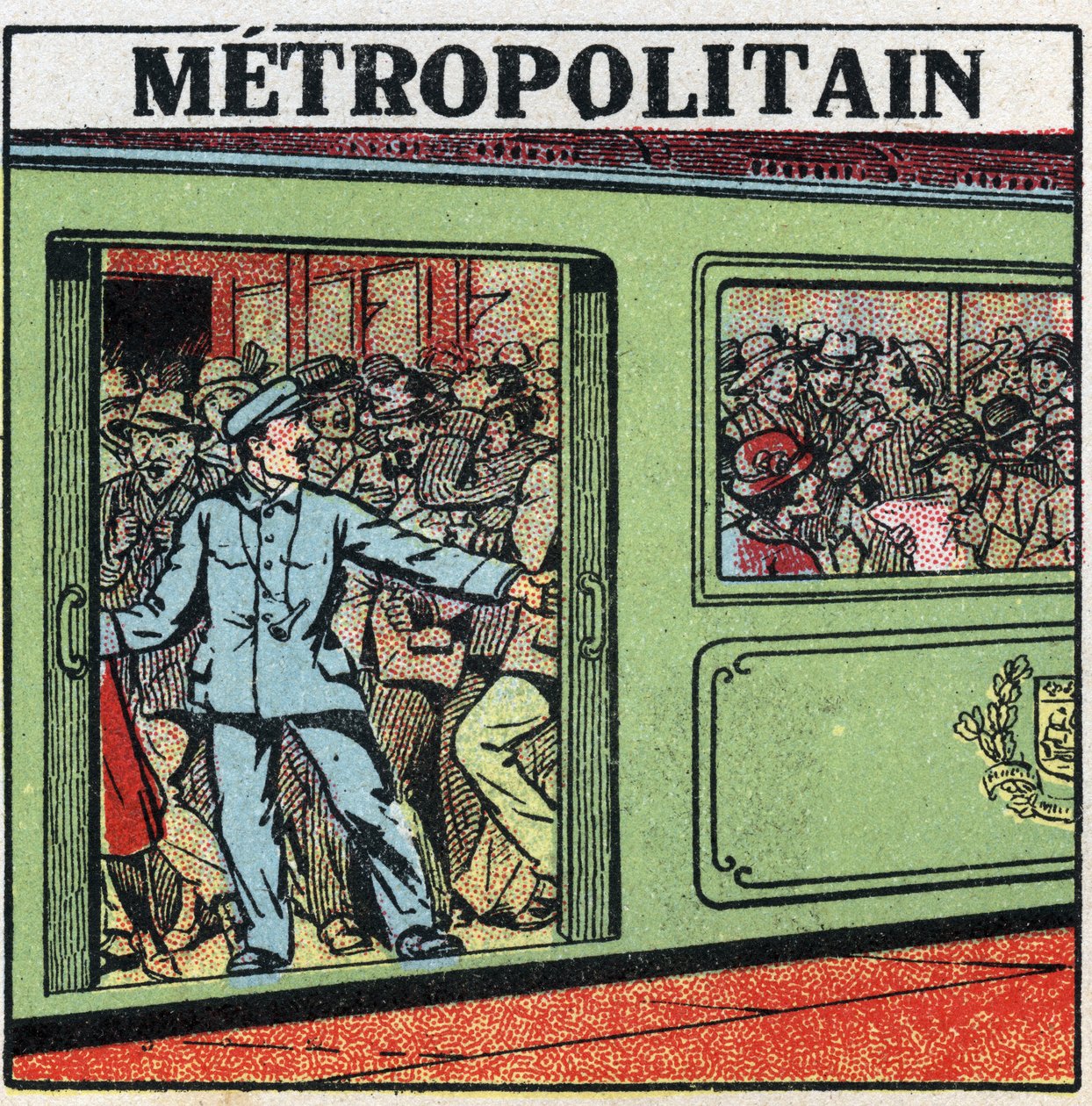 电动电车：乘客堆积在巴黎的Metropolitain中。1925年的匿名插图。私人收藏。 作者 匿名匿名