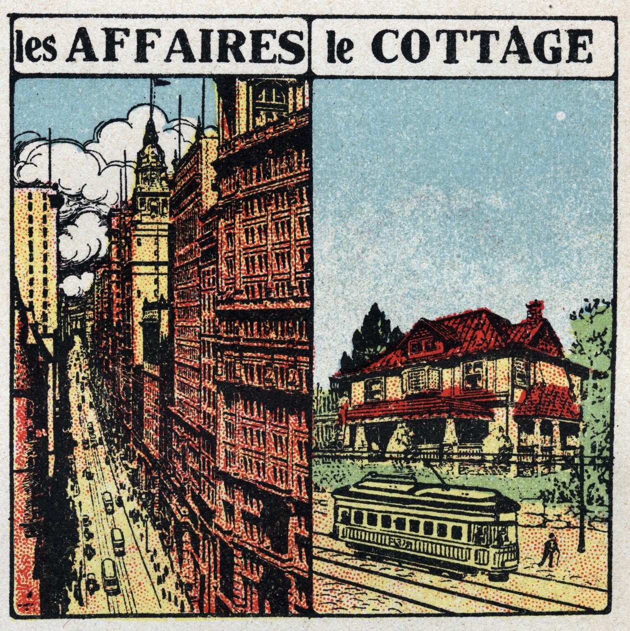 Electric trams: tram line in the city (left) and in the countryside (right). Anonymous illustration from 1925. Private collection. 作者 匿名匿名