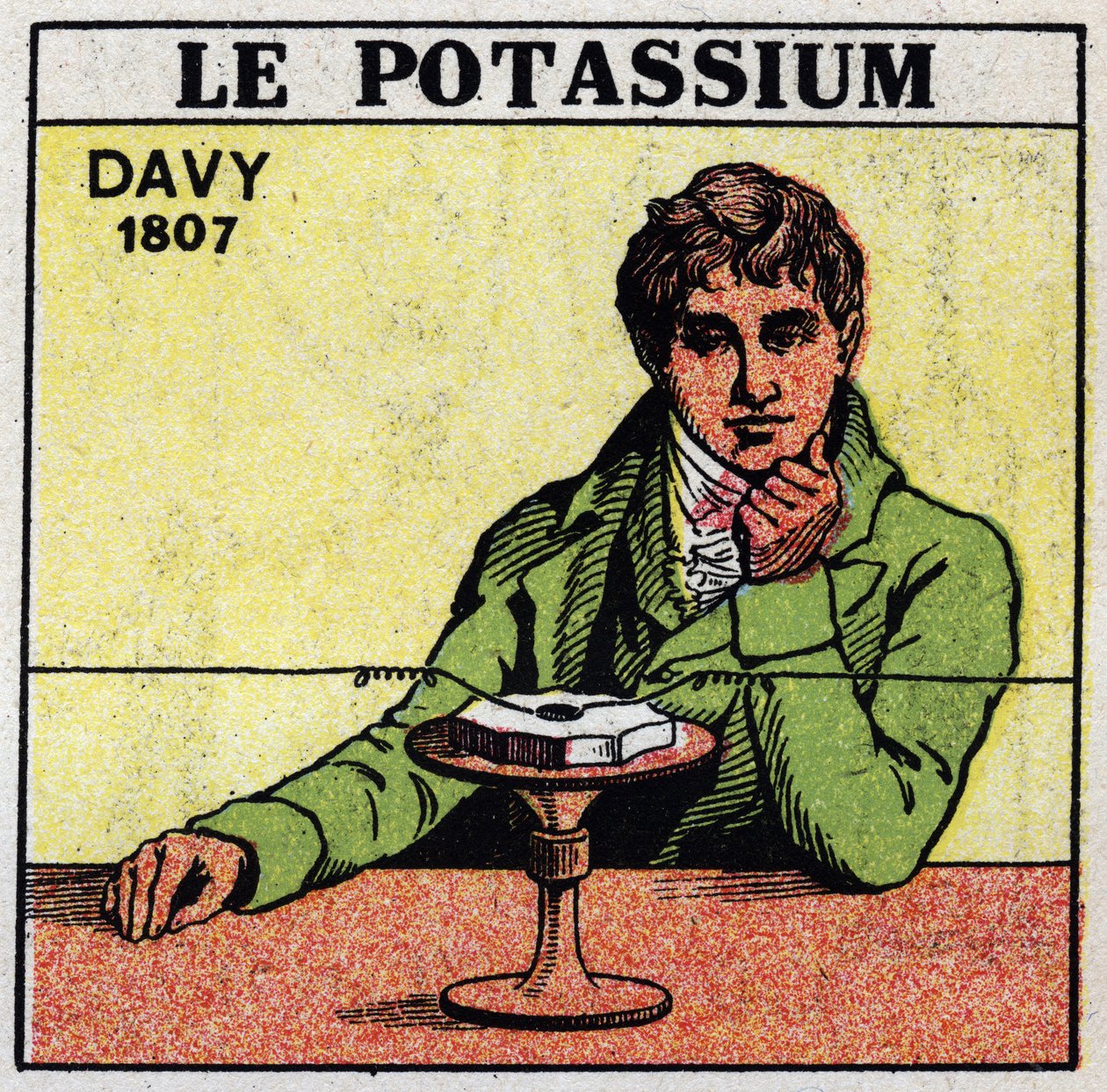 Electrochemistry: decomposition of potash (potassium) and soda by Sir Humphry Davy (1778-1829) in 1807. Anonymous illustration from 1925. Private collection. 作者 匿名匿名