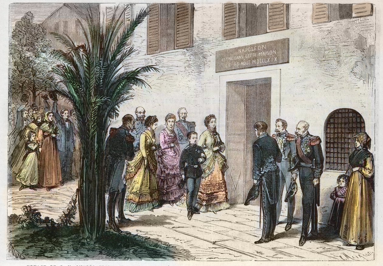 Empress Eugenia and Prince imperial Louis Napoleon visiting the house where Napoleon I was born, at Ajaccio, Corsica, France 1869 - voyage of the Imperial and Imperial Prince - visit to the home of Napoleon I to Ajaccio - 1869 作者 匿名匿名