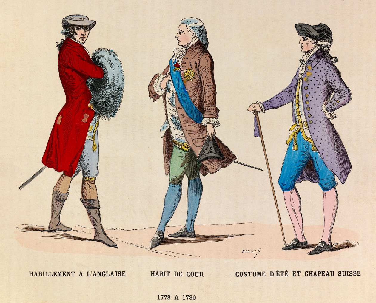 1778年至1780年的英国服装、一套宫廷服和一顶瑞士帽子 - 私人收藏 作者 匿名匿名