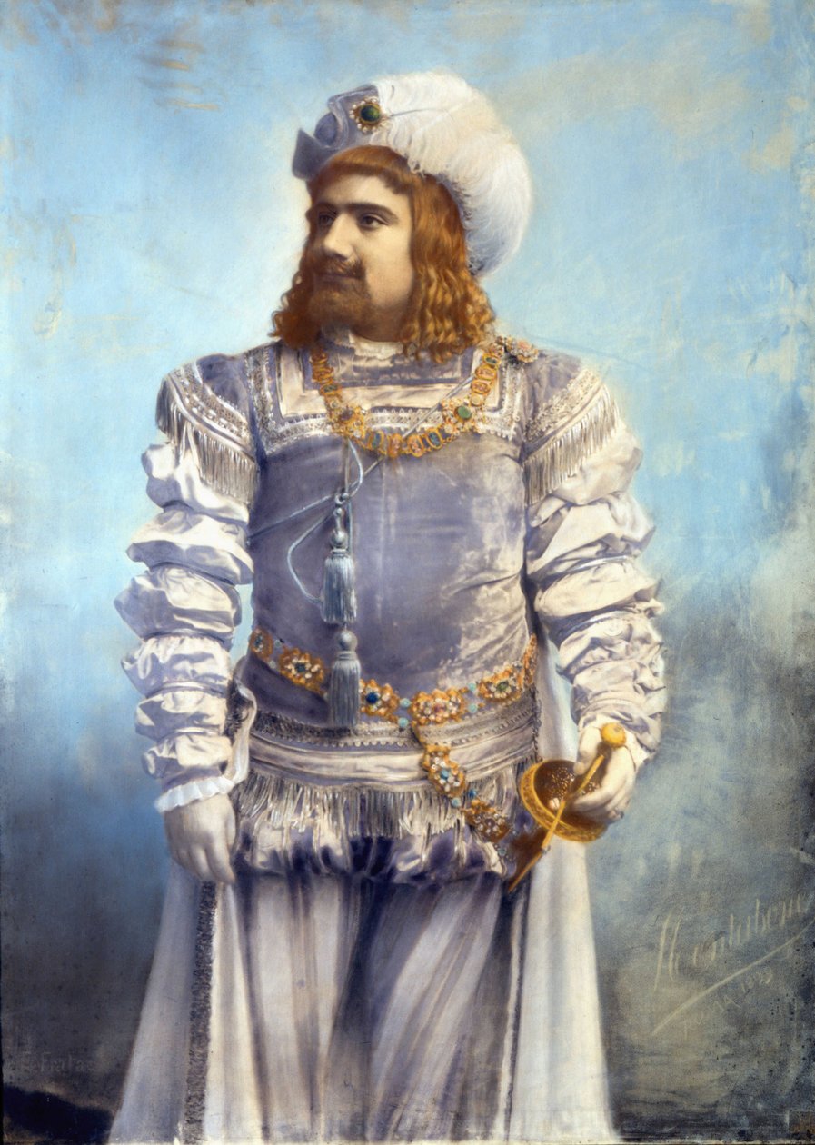 恩里科·卡鲁索 (Enrico Caruso) (1873-1921)，意大利男高音男高音，在梅菲斯托费勒 (Mephistopheles (Mephisto)) 中饰演浮士德，由 Arrigo (或 Enrico) Boito 手绘。罗马 作者 匿名匿名