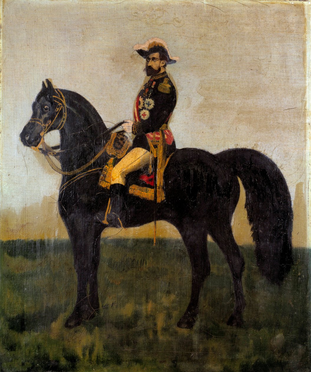 Georges Boulanger 将军 (1837-1891) 的马术肖像 19 世纪太阳的匿名绘画。 0,55x0,46 m 巴黎，卡纳瓦莱博物馆 作者 匿名匿名