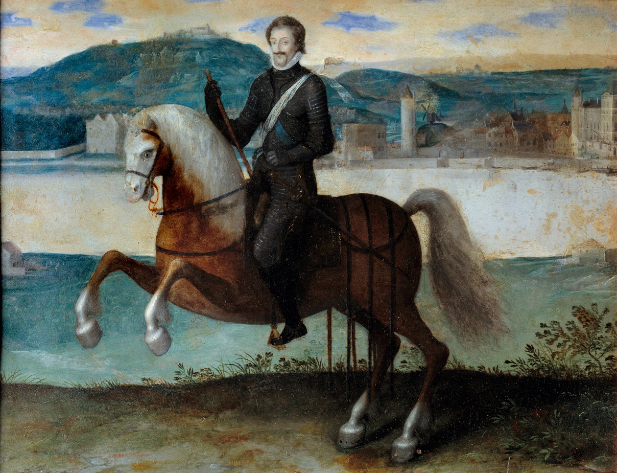 亨利四世（1553-1610）在巴黎前的马术肖像（1594 年）。 无名画。 小时/铜。 昏暗：0,25 x 0,31m。 巴黎，卡纳瓦莱博物馆 作者 匿名匿名