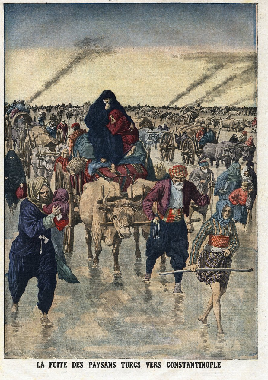 第一次巴尔干战争：土耳其农民逃往君士坦丁堡。插图摘自《小报》1912年11月24日私人收藏。 作者 匿名匿名
