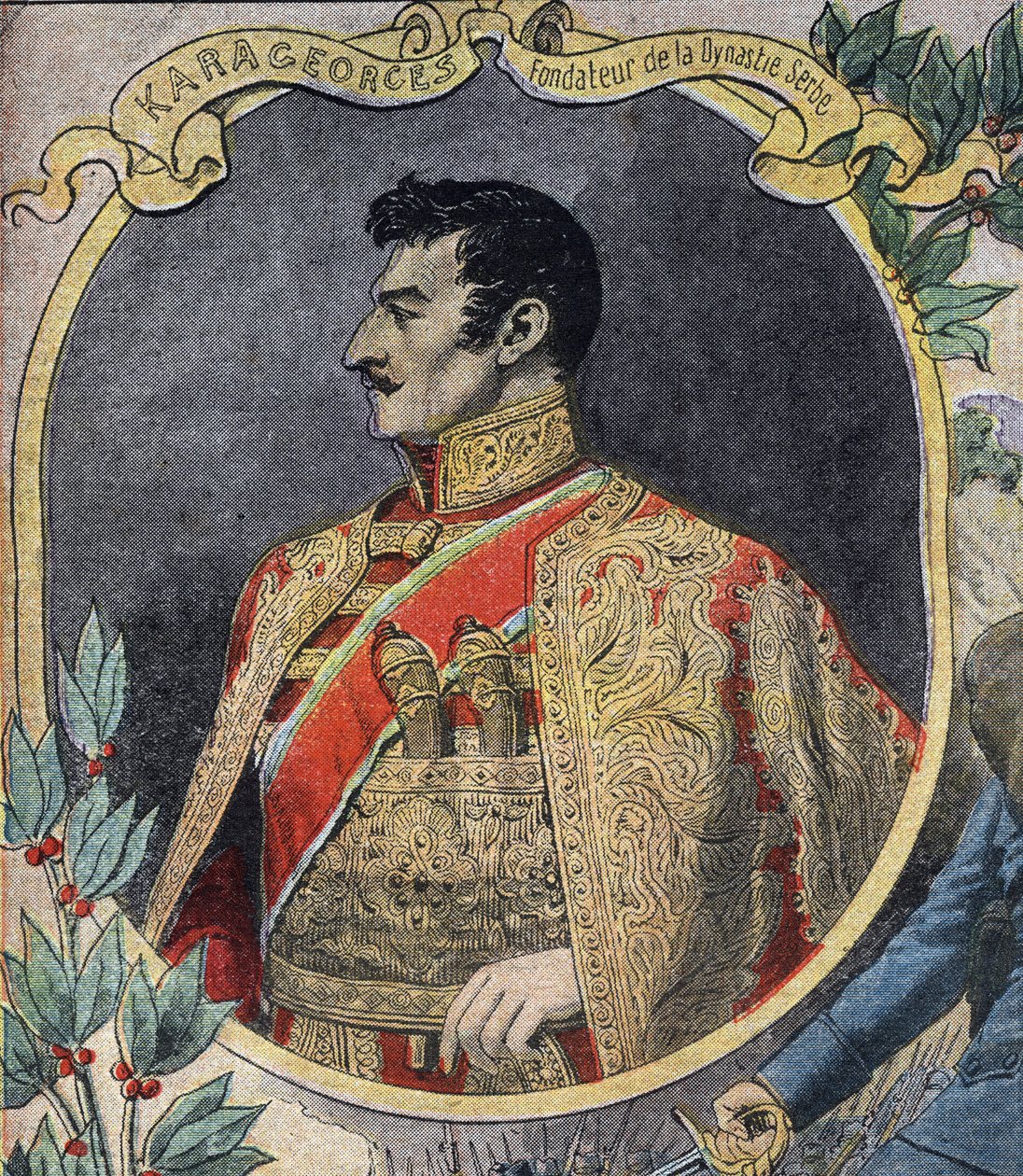 1914-1918年第一次世界大战（14-18）。乔治-彼得罗维奇（Georges Petrovic dit Karageorges，1752-1817）的肖像，塞尔维亚政治家和卡拉多德维奇王朝的创始人。刊登在 "小报 "上的版画 作者 匿名匿名