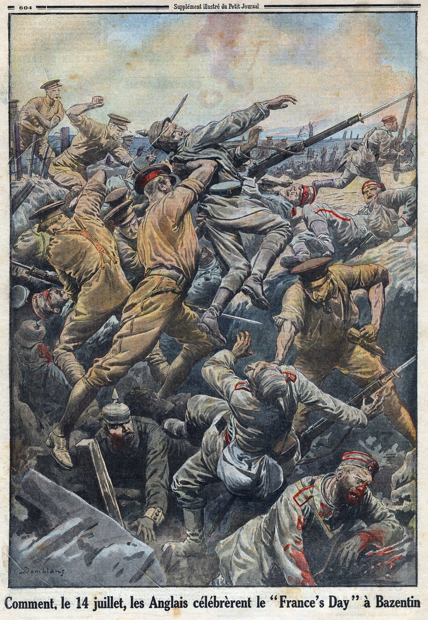1914-1918年第一次世界大战（14-18战争）。1916年7月13日和14日的克里特岛巴赞廷战役，英国人与德国军队对抗。在1916年8月6日的 "小报 "上。私人收藏 作者 匿名匿名