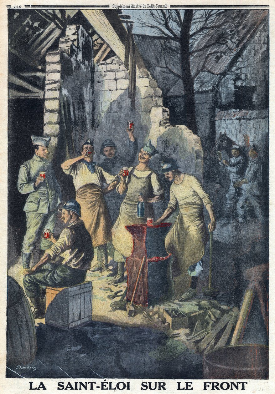 1914-1918年第一次世界大战（14-18战争）。前线士兵的圣埃洛伊（Saint-Eloi）庆祝活动。他们都为聚会喝了一杯红酒。载于《小报》，1916年12月3日。私人收藏 作者 匿名匿名
