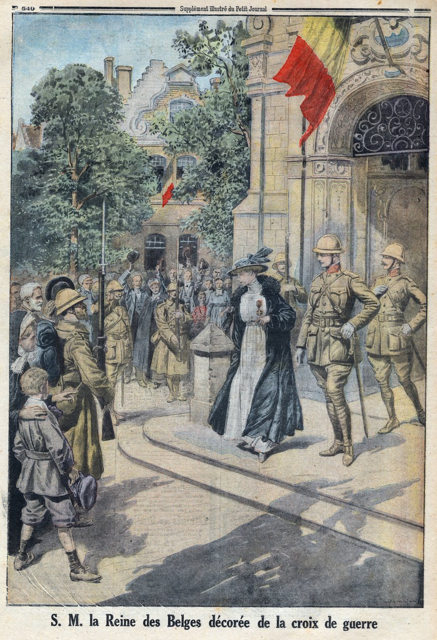 1914-1918年第一次世界大战（14-18战争）。比利时女王伊丽莎白-德-巴维尔陛下（1876-1965）被授予战争十字勋章。在 "小报 "中 作者 匿名匿名