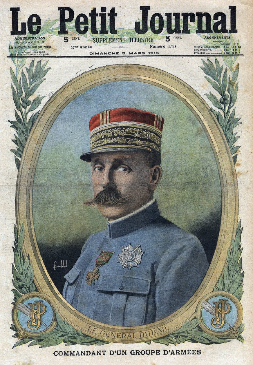 1914-1918年第一次世界大战（14-18战争）。奥古斯特-杜拜将军（1851-1934）的画像。刊登在 "小报 "上，1916年3月5日。私人收藏 作者 匿名匿名