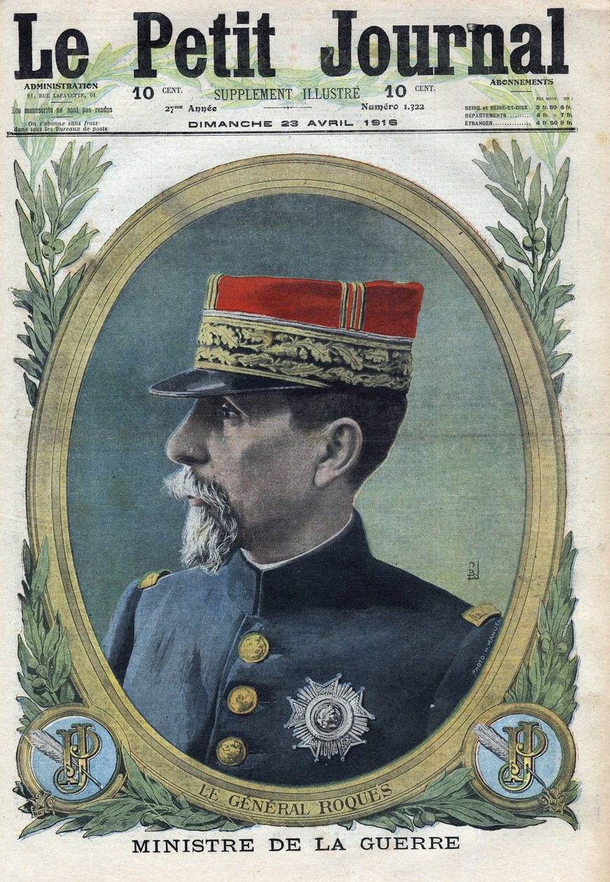 1914-1918年第一次世界大战（14-18战争）。皮埃尔-奥古斯特-罗克将军（1856-1920）的画像。刊登于《小报》，1916年4月23日。私人收藏 作者 匿名匿名