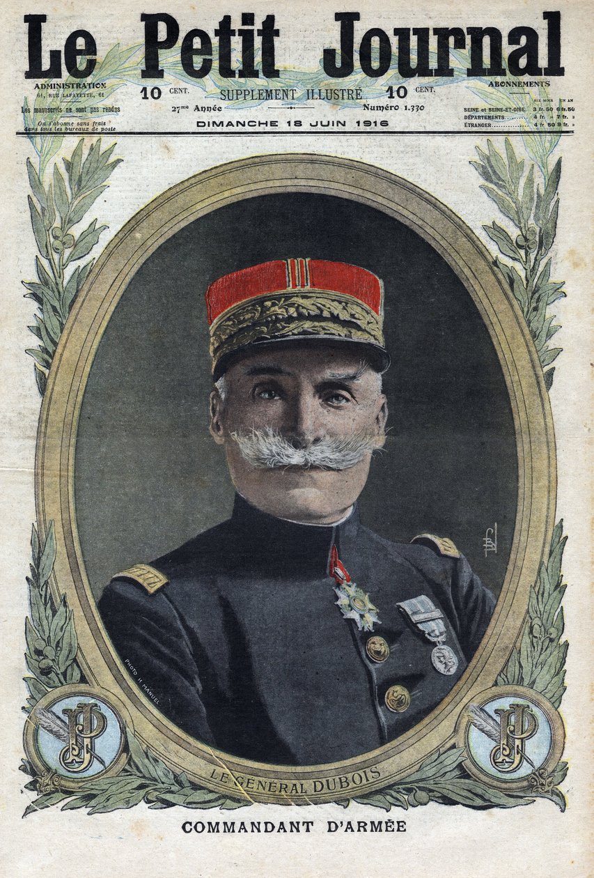1914-1918年第一次世界大战（14-18战争）。法国将军皮埃尔-杜波依斯（1852-1924）的画像。刊登在 "小报 "上，1916年6月18日。私人收藏 作者 匿名匿名