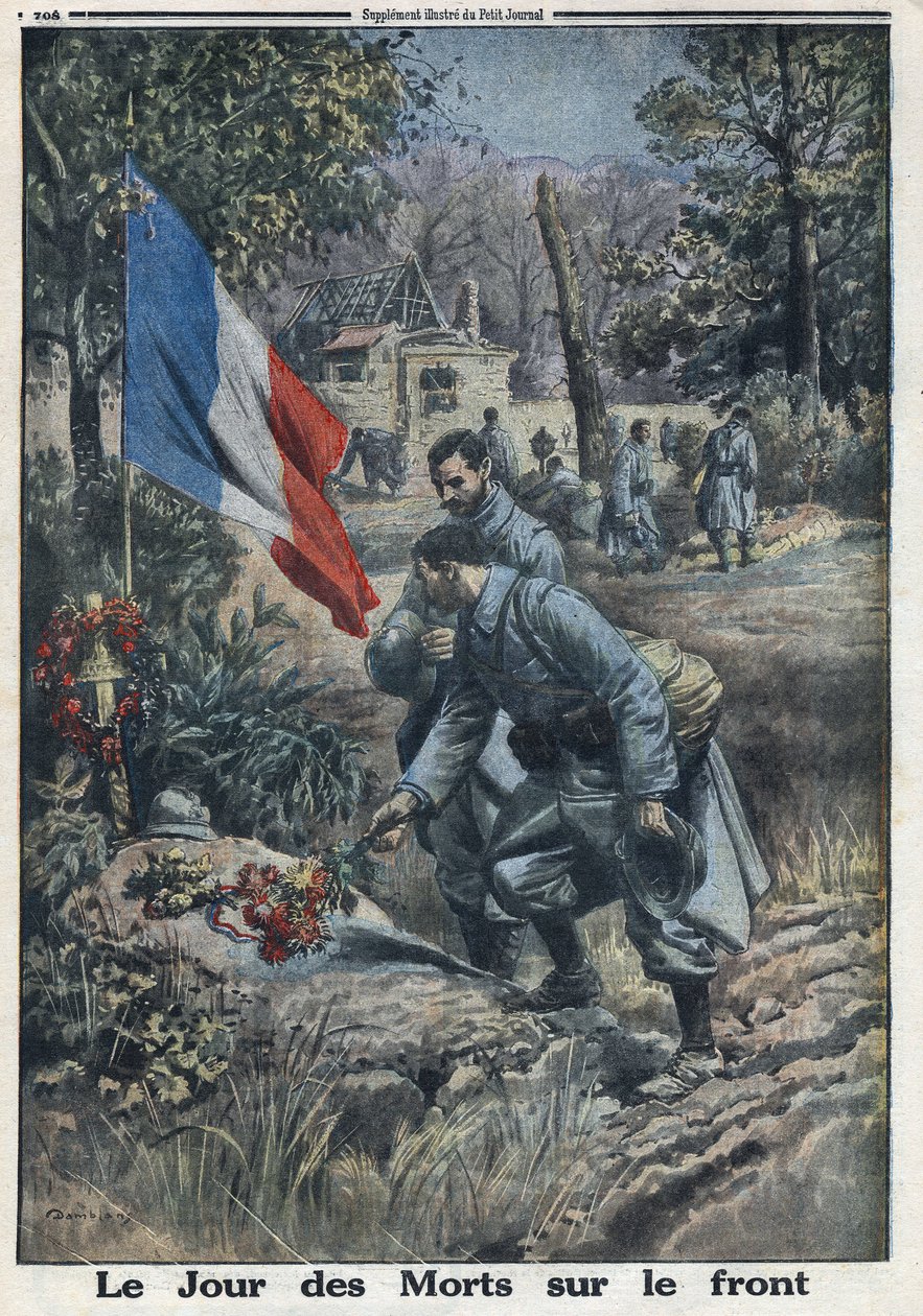 1914-1918年第一次世界大战（第14-18战）。前线的死亡日。士兵们在万圣节为阵亡士兵的坟墓开花。载于《小报》，1916年11月5日。私人收藏 作者 匿名匿名