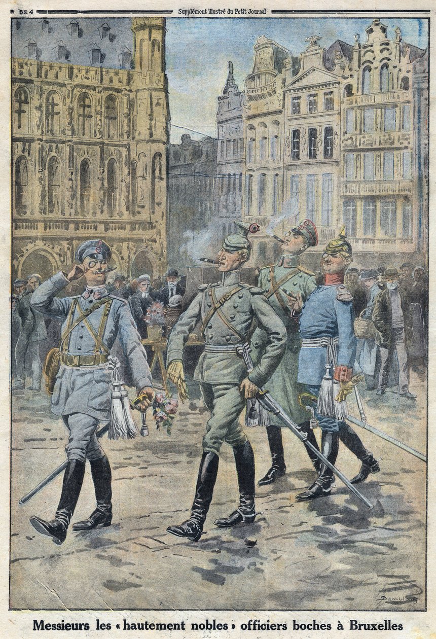 1914-1918年第一次世界大战（14-18年战争）。在布鲁塞尔的德国军官被代表为 "高度高贵的波克人"。1916年5月28日在 "小报 "上。私人收藏 作者 匿名匿名