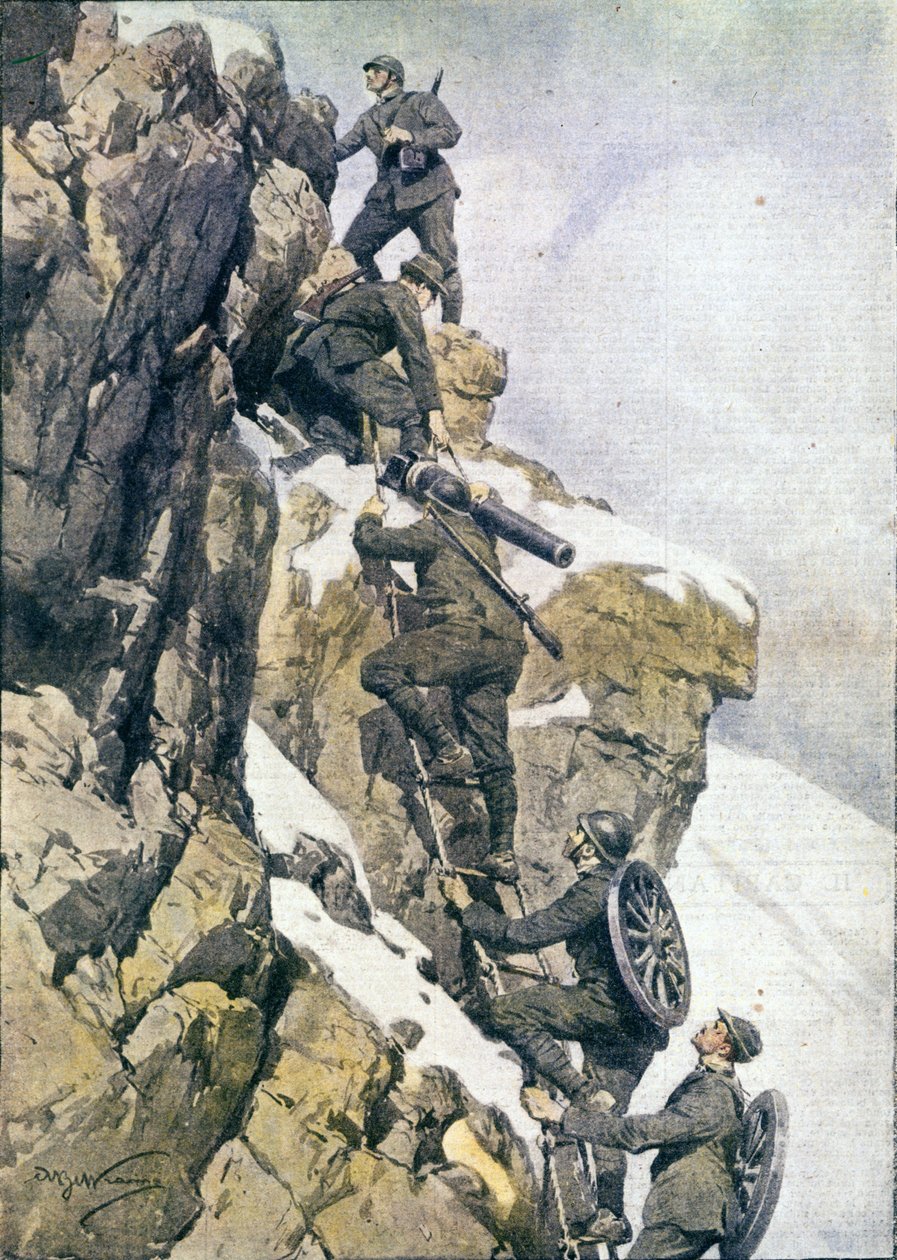 First World War: “” Italian alpine hunters (alpino or alpini) carrying material on a summit of the Italian Alps 作者 匿名匿名