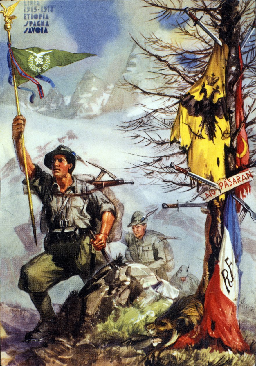 第一次世界大战："庆祝意大利阿尔卑斯山猎手（Alpino或Alpini）第6团Vestone营的海报 作者 匿名匿名