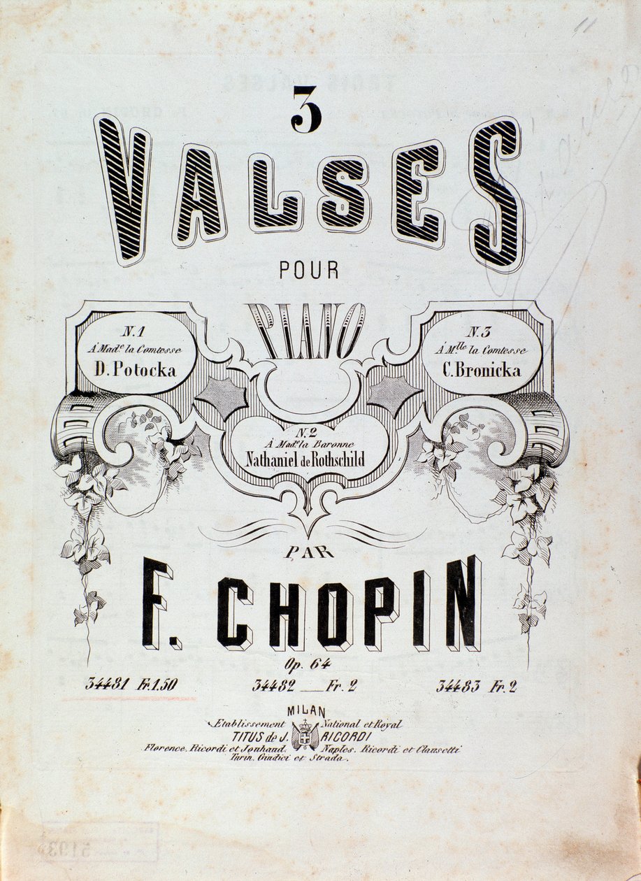 弗雷德里克·肖邦（Frederic Chopin，1810-1849 年）19 世纪私人收藏的“3 首钢琴华尔兹”乐谱正面图 作者 匿名匿名