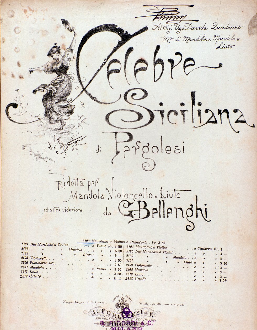 Frontispiece from musical score of Celebre siciliana attributed to GB Pergolese 作者 匿名匿名