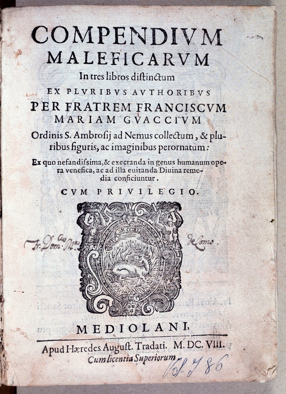 Frontispiece of Compendium maleficarum by Guazzo about demonology and witchcraft (engraving 作者 匿名匿名
