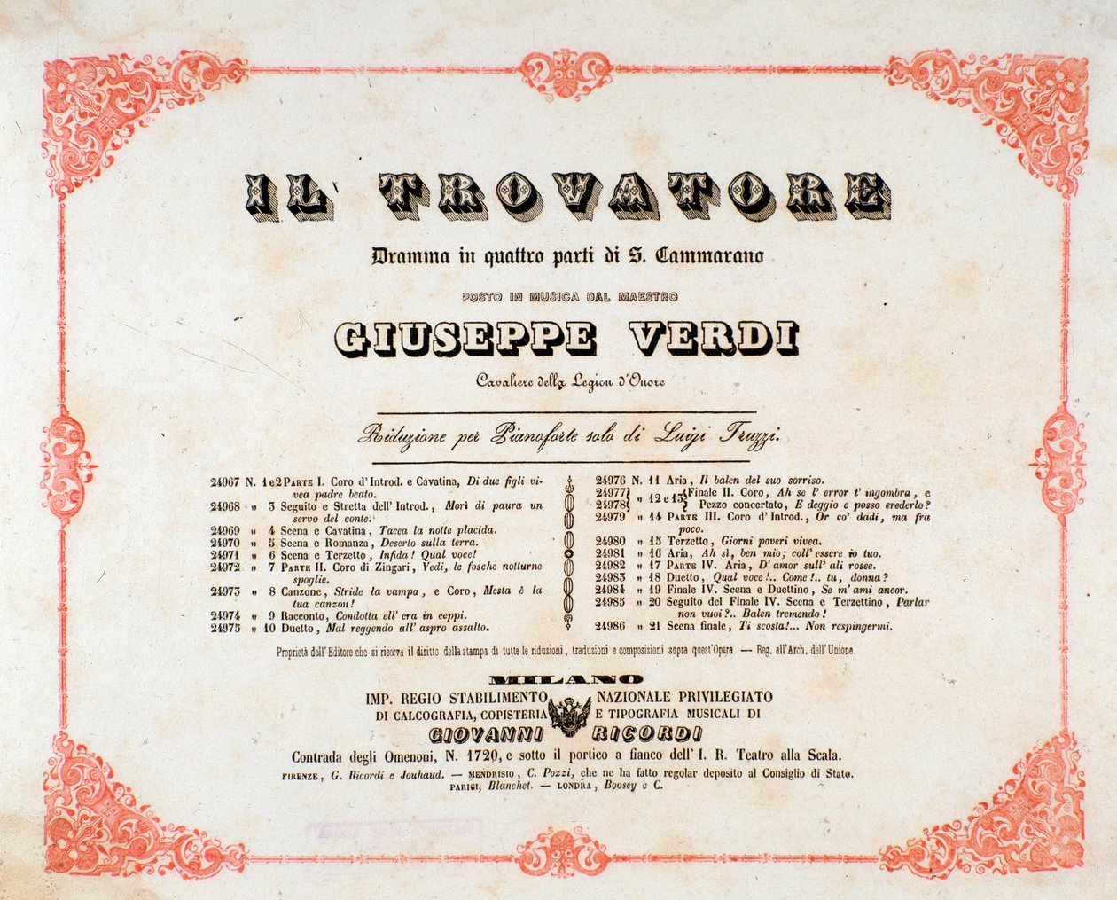 Frontispiece of Il trovatore (The troubadour) opera by Giuseppe Verdi 作者 匿名匿名