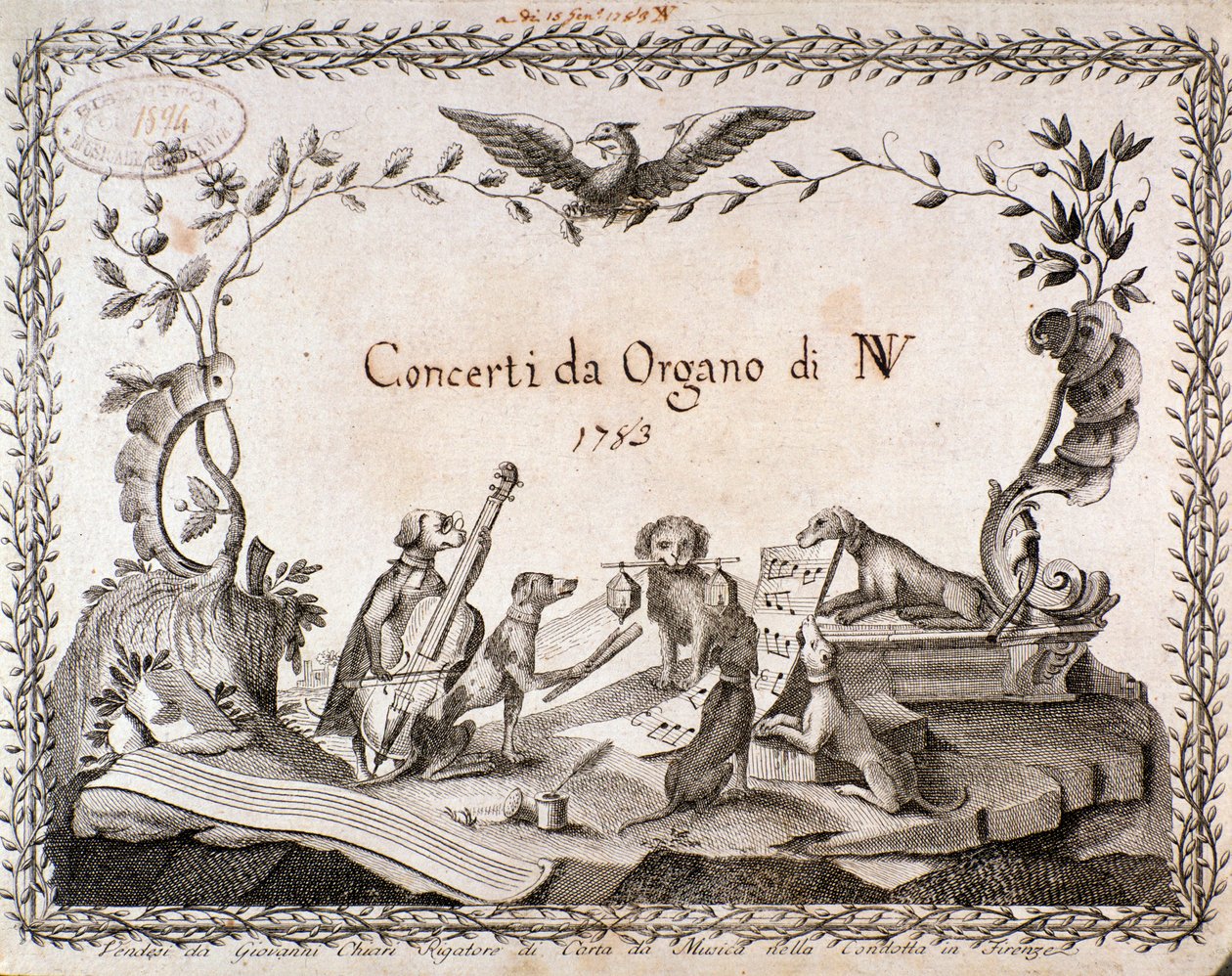 乐谱正面插图，表现动物演奏乐器（1783）。 作者 匿名匿名