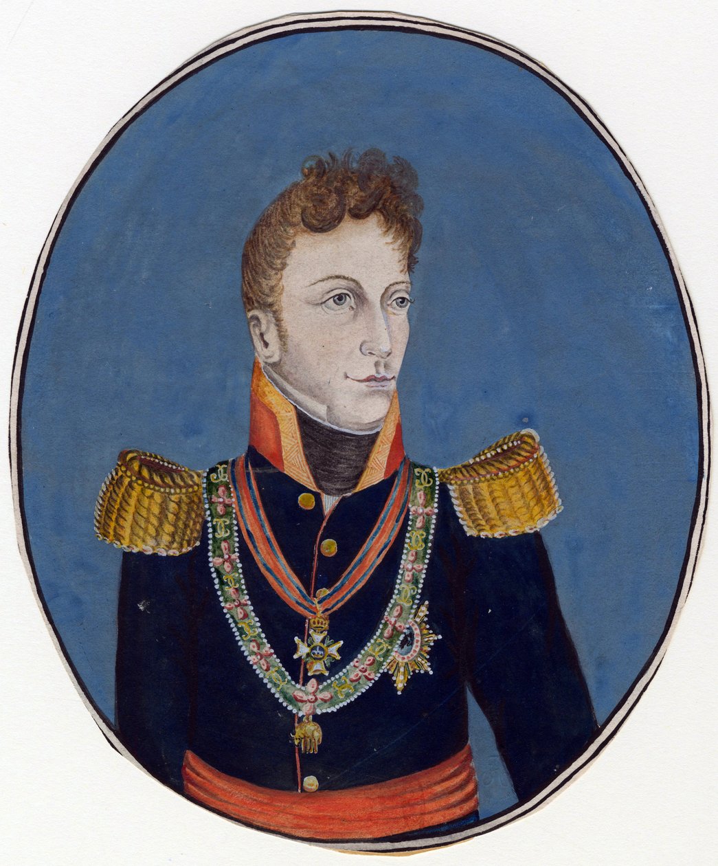 Gebhard Leberecht von Bluecher (Blucher) (1742-1819) prince de Wahlstatt et general prussien - 匿名 - 约1800 - 纸上水彩 - 17,4x14,2 - 私人收藏 作者 匿名匿名