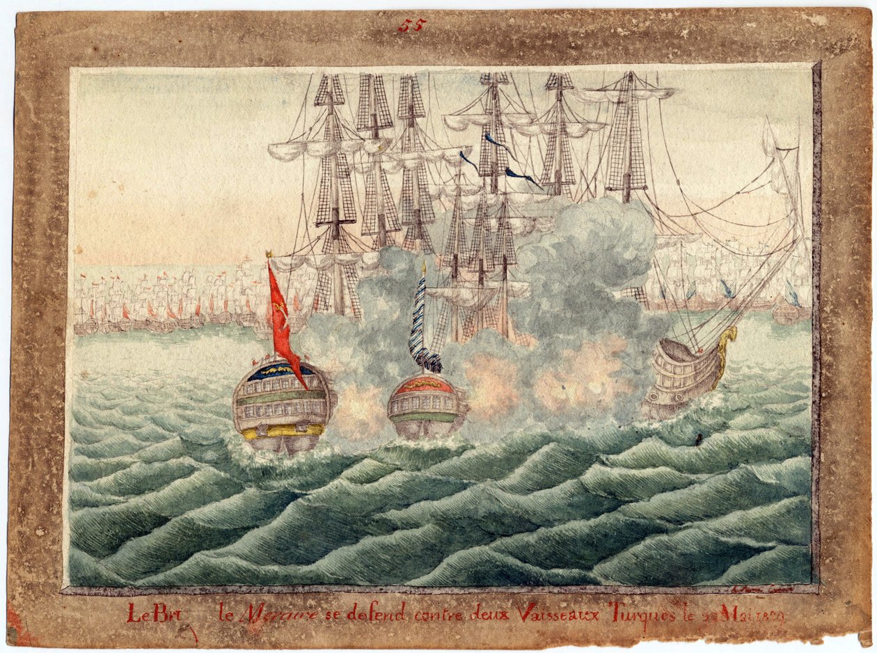 Guerre russo-turque de 1828-1829 - "Mercury "旅在5月14日与两艘土耳其船只交战。 作者 匿名匿名