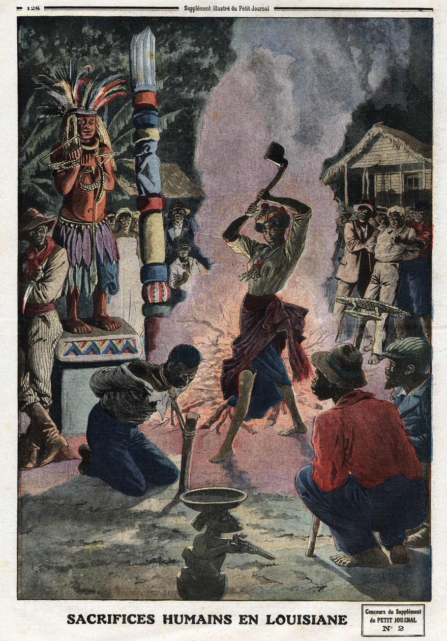 路易斯安那州的人祭。1912年4月21日，《小报》上的雕刻。私人收藏。 作者 匿名匿名
