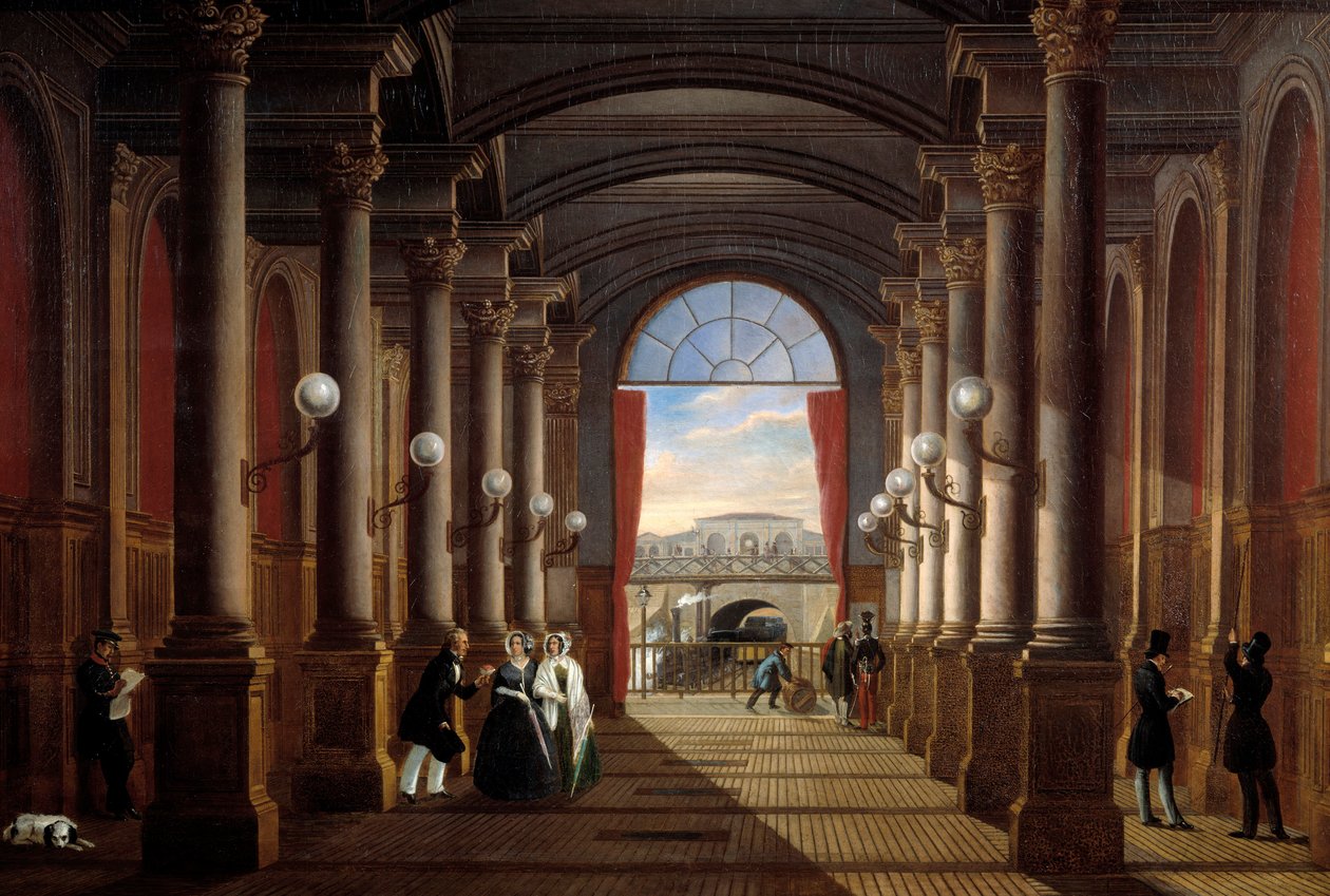 圣拉扎尔（Saint-Lazare）前站的内景 无名画。1845年，太阳。1,35x1,85米 巴黎，卡纳瓦莱博物馆 作者 匿名匿名