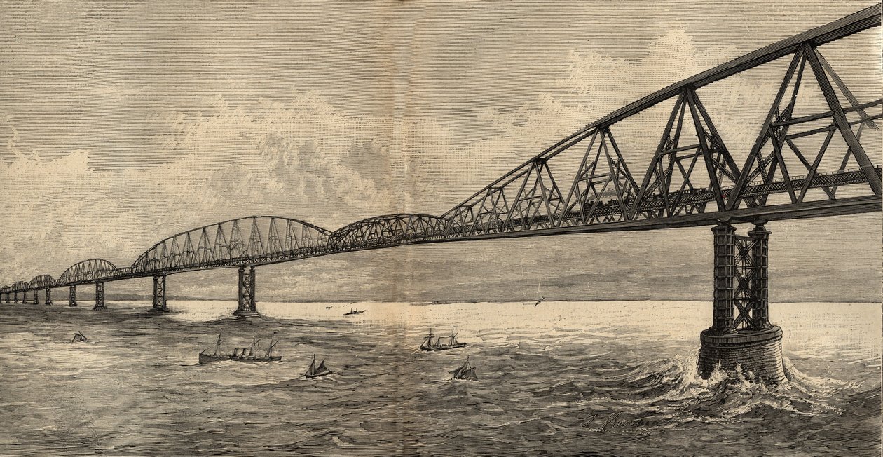 加来和福克斯通之间的英吉利海峡上的国际桥梁项目 - 1890年 - 雕刻 1890年 作者 匿名匿名
