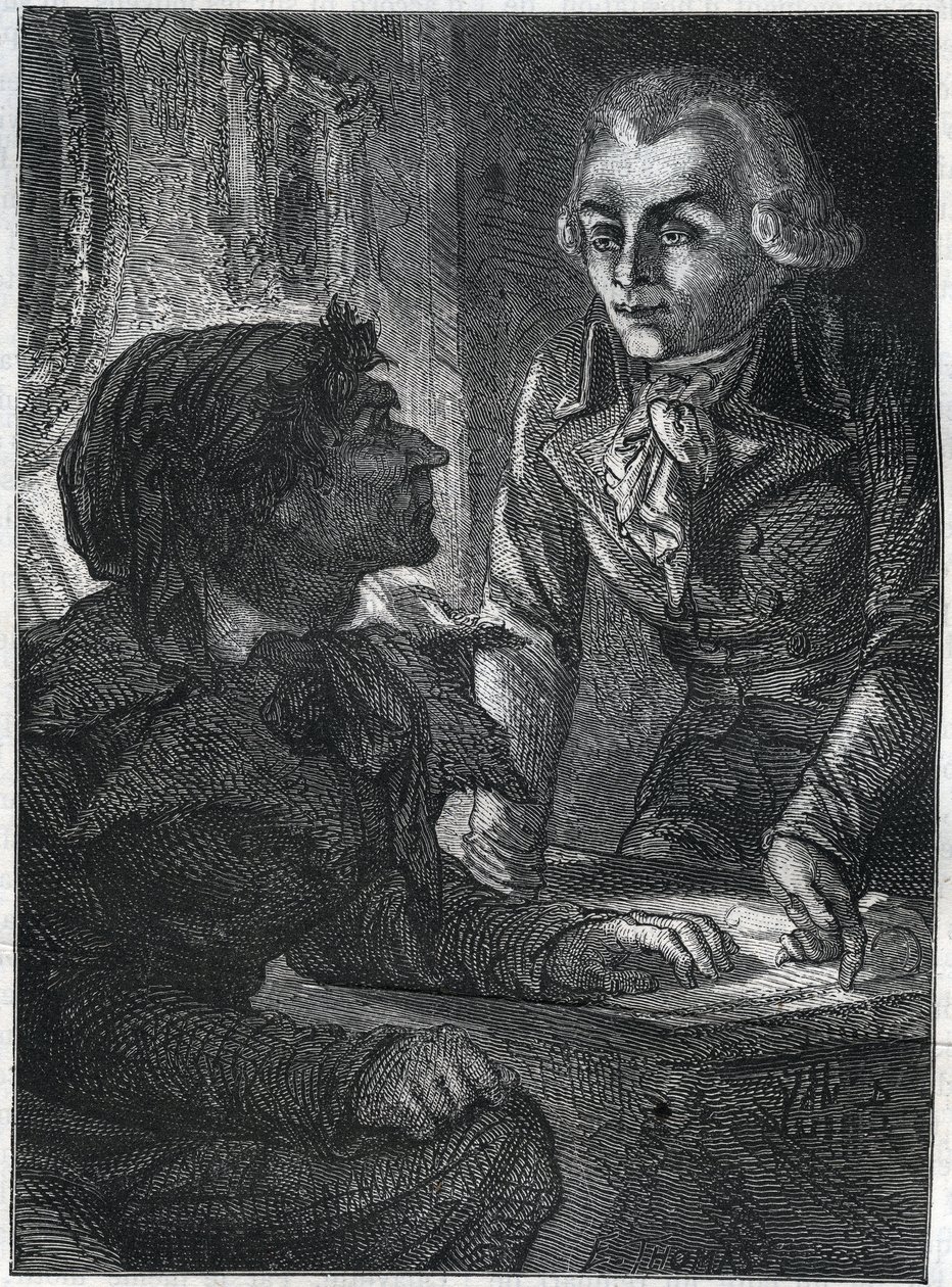 让-保罗（Jean Paul）-马拉（1743-1793）与罗伯斯庇尔（1758-1794）的马克西米利安。1866年的版画，载于阿道夫-蒂耶尔的《法国革命史》。私人收藏。 作者 匿名匿名