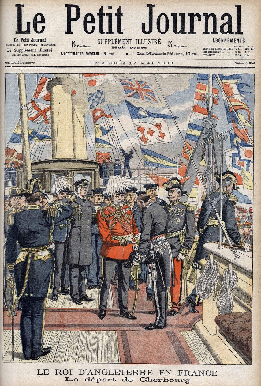 国王爱德华七世在访问法国后离开瑟堡。Le Petity杂志，1903年5月。 作者 匿名匿名