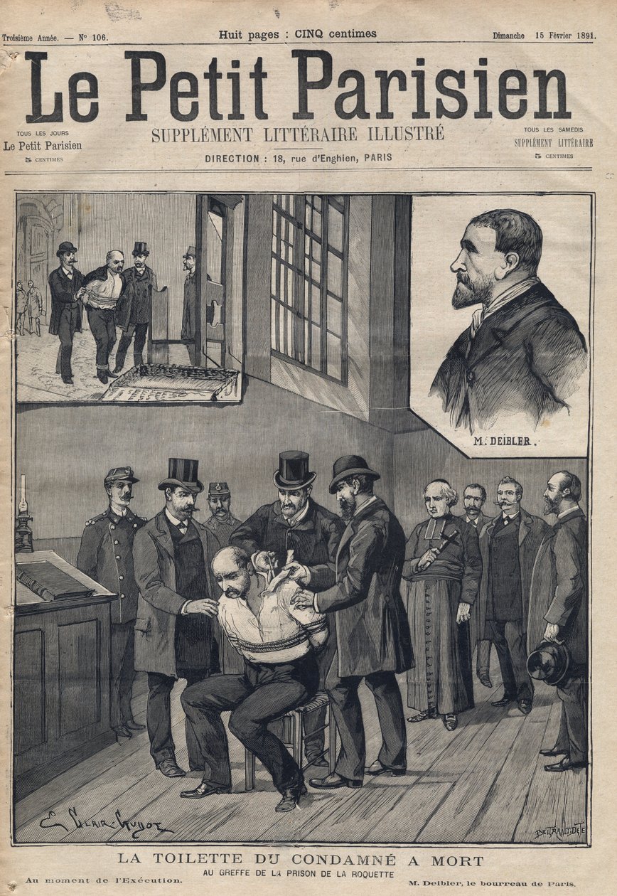 La Toilette du convicne a death (Deibler) at the registry of the prison de la Roquette - Engraving in "Le petit Parisien" of 1891.私人收藏。 作者 匿名匿名