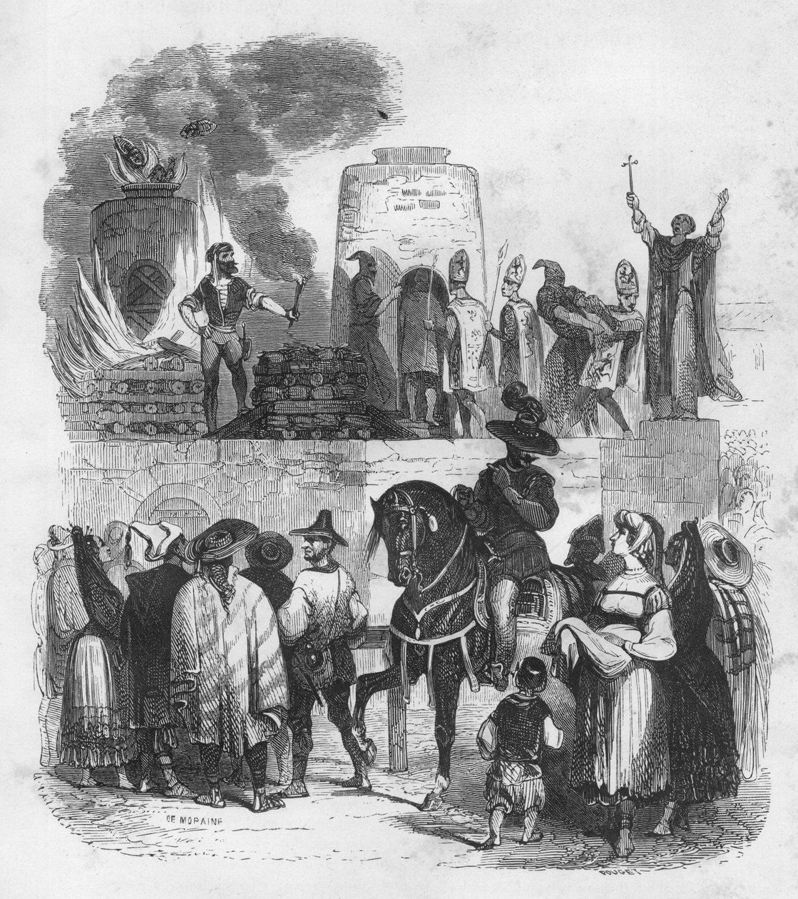 Le Bruloir--在火刑柱上被烧死--《宗教裁判所和西班牙其他秘密社团的秘密》中的插图，作者是维克多-德-费雷尔、苏伯威克、曼努埃尔-加洛-德-昆迪亚斯。由P. Boizard出版 作者 匿名匿名