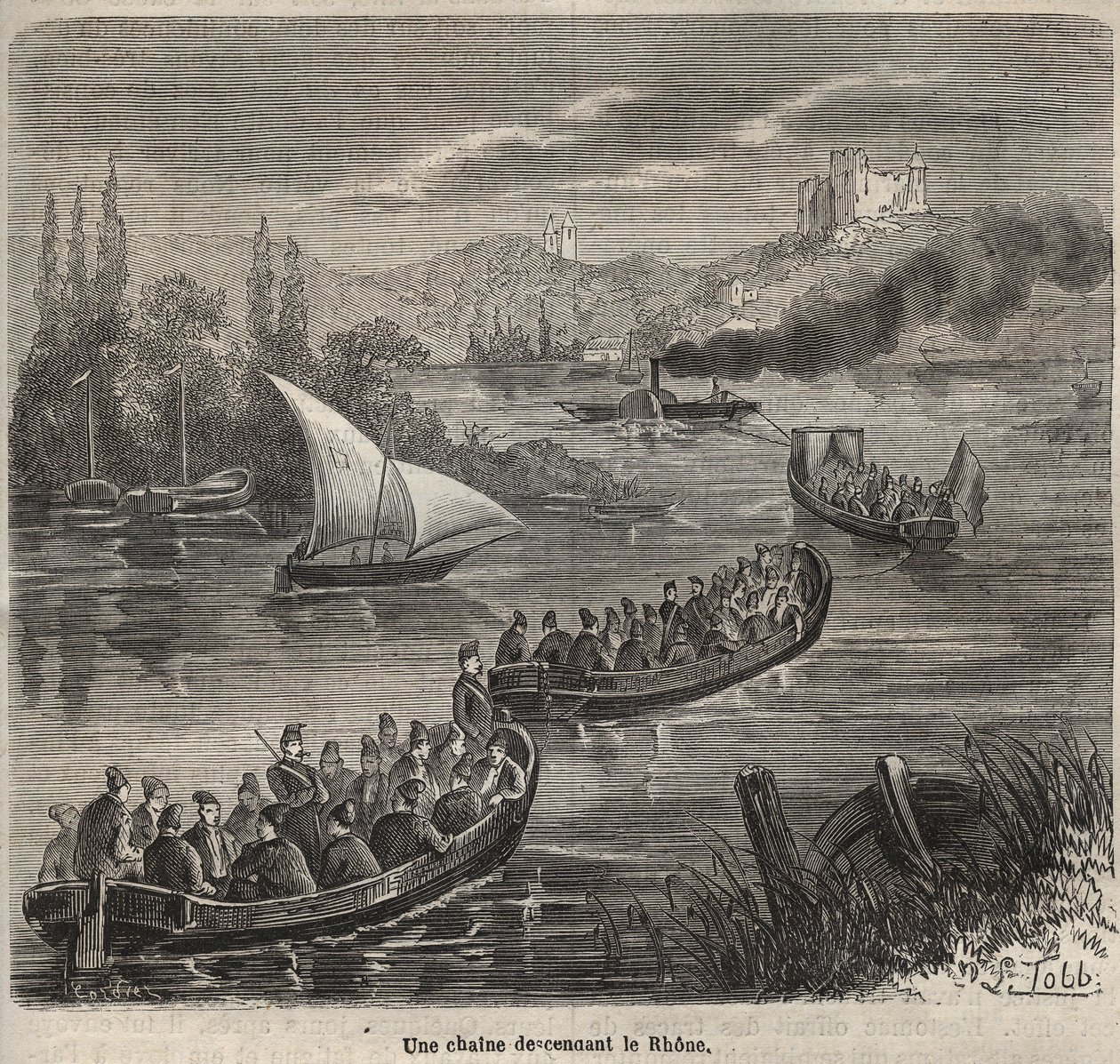 Le bagne de Toulon - une chaine descendant le Rhone - "Histoire des bagnes depuis leur création to nos jours"（1877）中的版画，作者Pierre Zaccone（1817-1895）（Colonia Penale - Penal colony）。 作者 匿名匿名