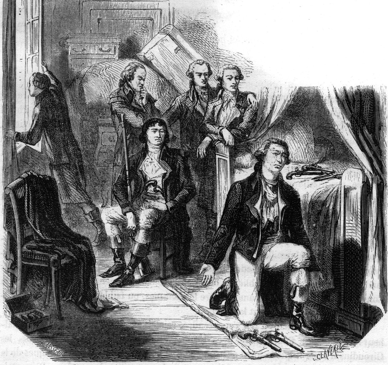 1793年5月31日晚的吉伦特人（吉伦特人的倒台）--阿尔方斯-德-拉马丁（1790-1869）的《吉伦特人的历史》中的版画，1865-1866年--私人收藏。 作者 匿名匿名