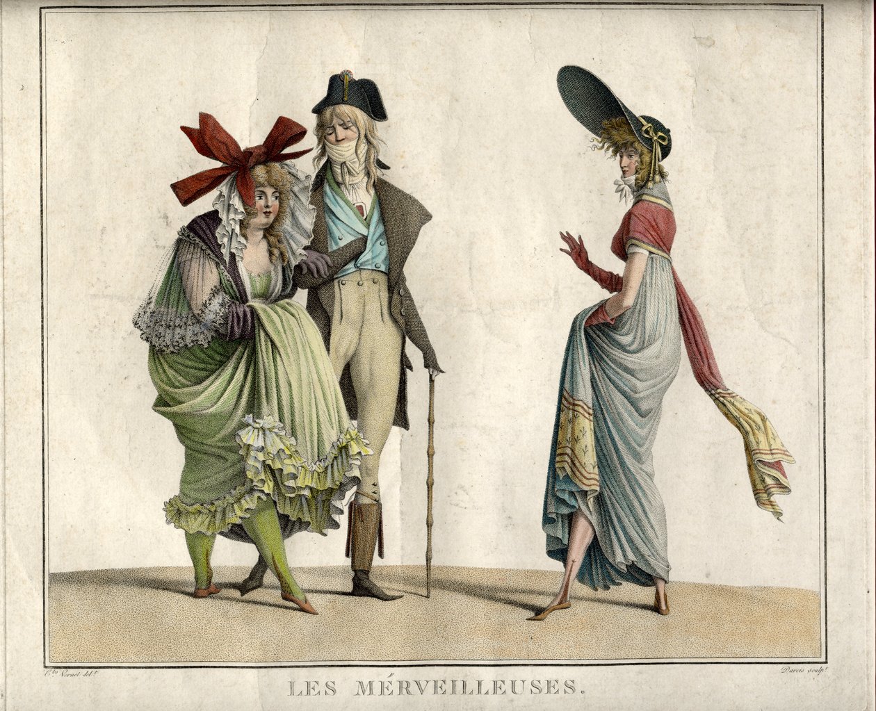 Les Merveilleuses，匿名。 铜版画、水彩 作者 匿名匿名