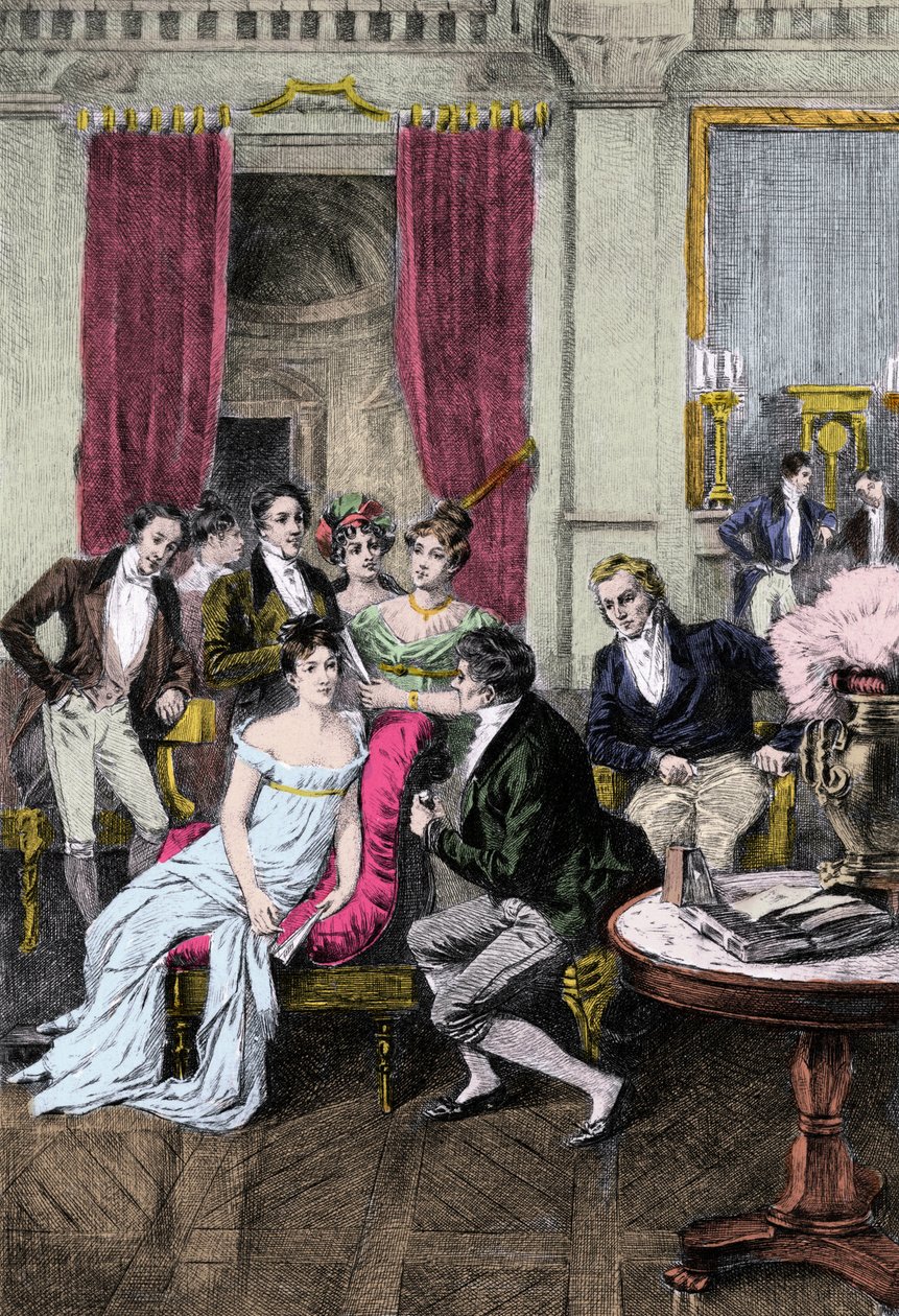 Litterary Salon: “” Around Madame Recamier”” Madame Juliette Recamier (1777-1849) surrounded by literary and political personalites: Charles Nodier (1780-1844), Francois Rene Viscount de Chateaubriand (1768-1848), Sophie Gay (1776-1852), Benjamin Constant  作者 匿名匿名