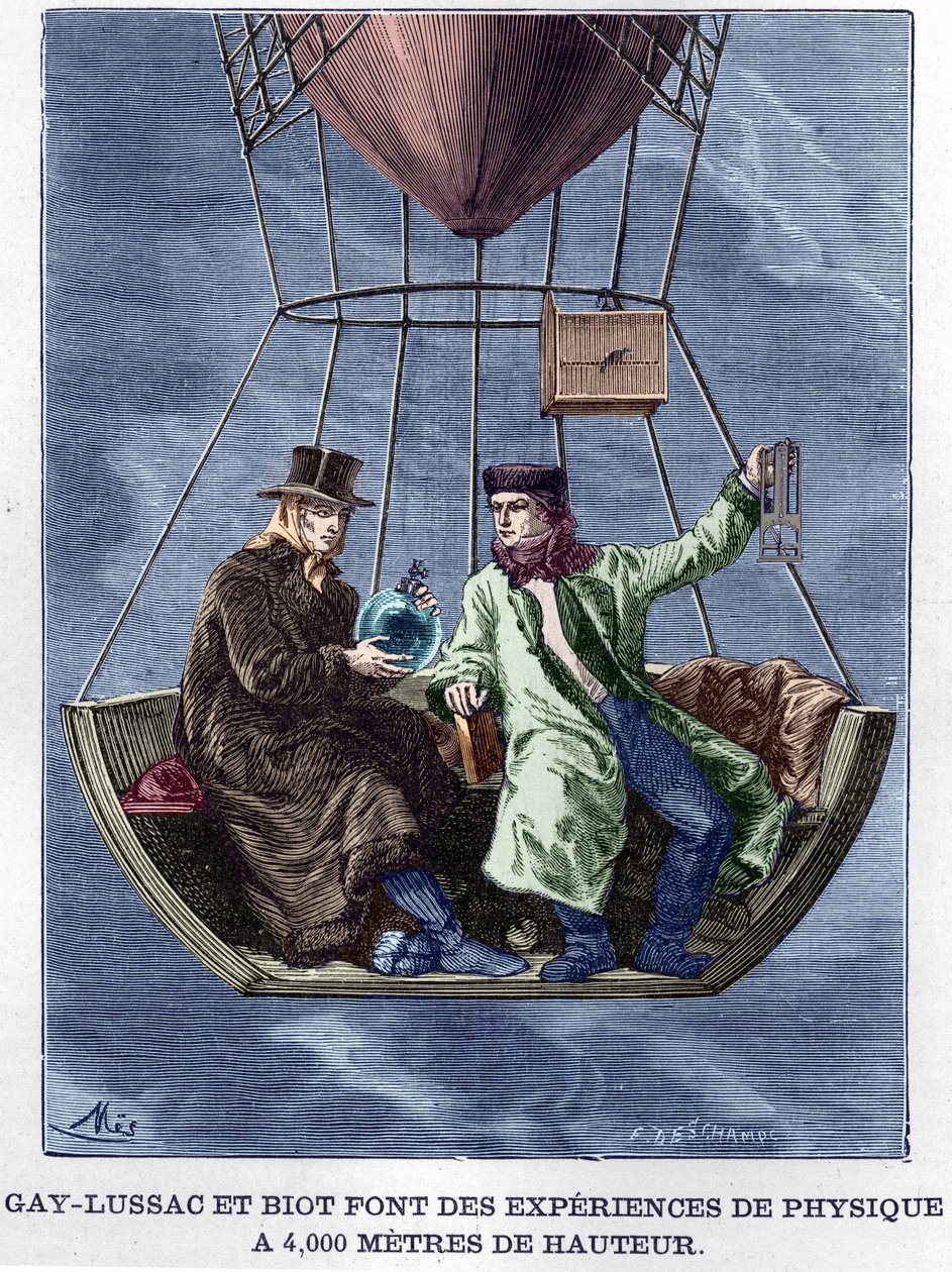 Louis-Joseph Gay-Lussac（路易-约瑟夫-盖-吕萨克）和Biot在4000米高空做物理学实验--载于《科学专辑；杰出的科学家；伟大的发现》1896。 作者 匿名匿名