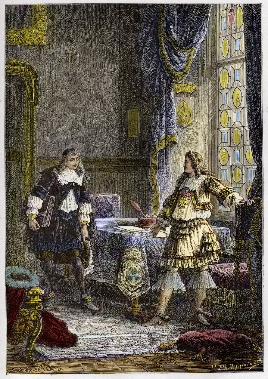 Louis XIV congedie Nicolas Fouquet - Louis XIV dismissing the Superintendent of Finance, Nicolas Fouquet - engraving from “” L